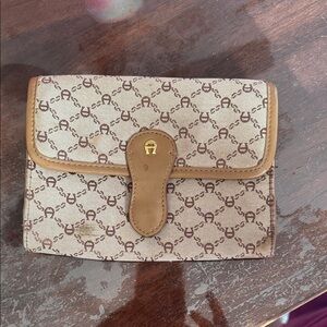Etienne Aigner Beige and Brown Patterned Clutch